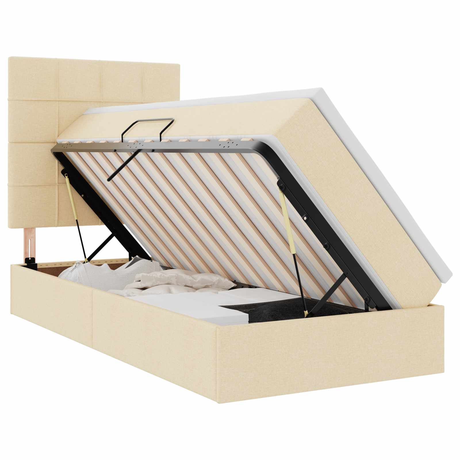 Κρεβάτι με αποθηκευτικό χώρο και στρώμα Κρέμ 100 x 200 cm - Pakobazaar