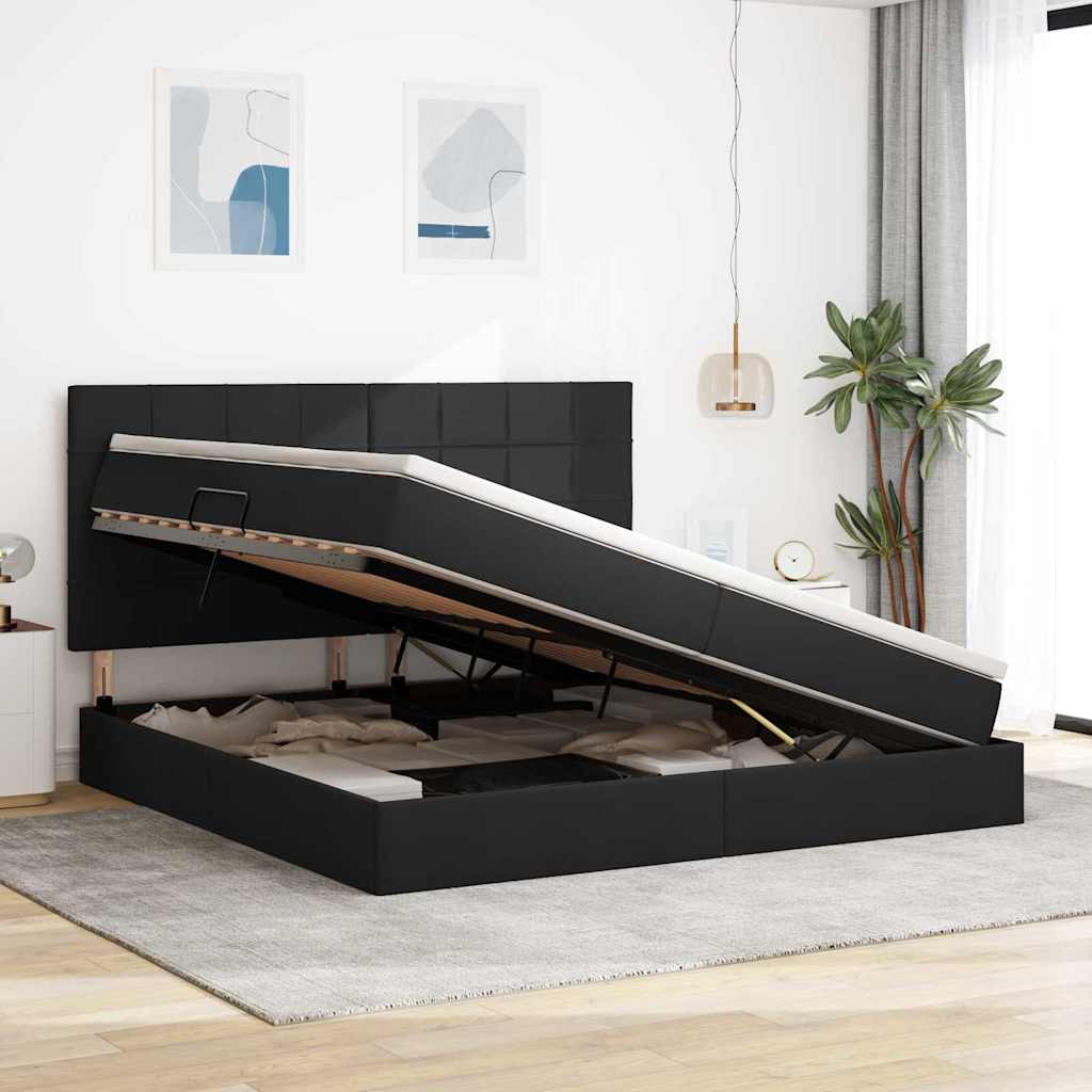 Κρεβάτι με αποθηκευτικό χώρο και στρώμα Μαύρο 200 x 200 cm - Pakobazaar