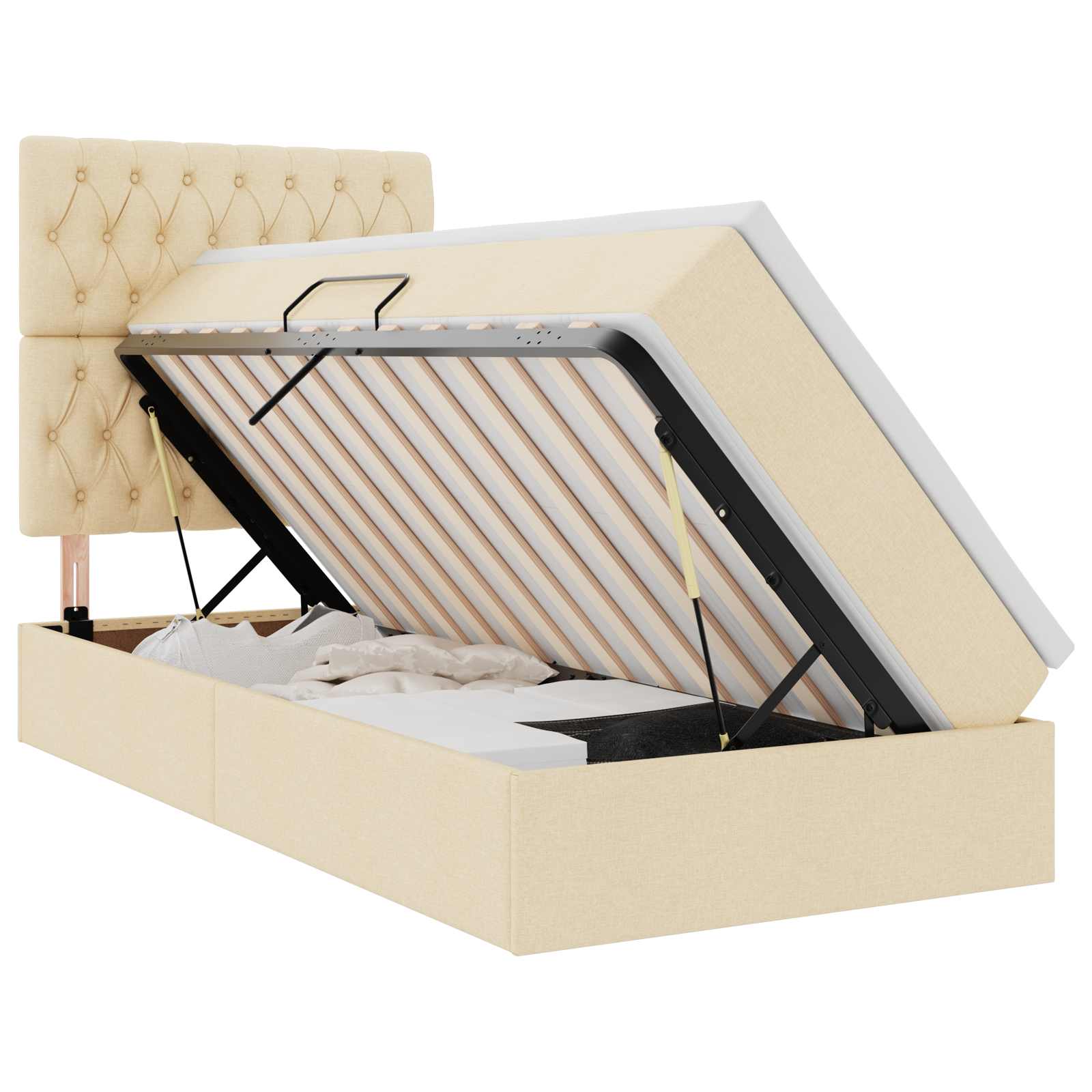 Κρεβάτι με αποθηκευτικό χώρο και στρώμα Κρέμ 90 x 190 cm - Pakobazaar