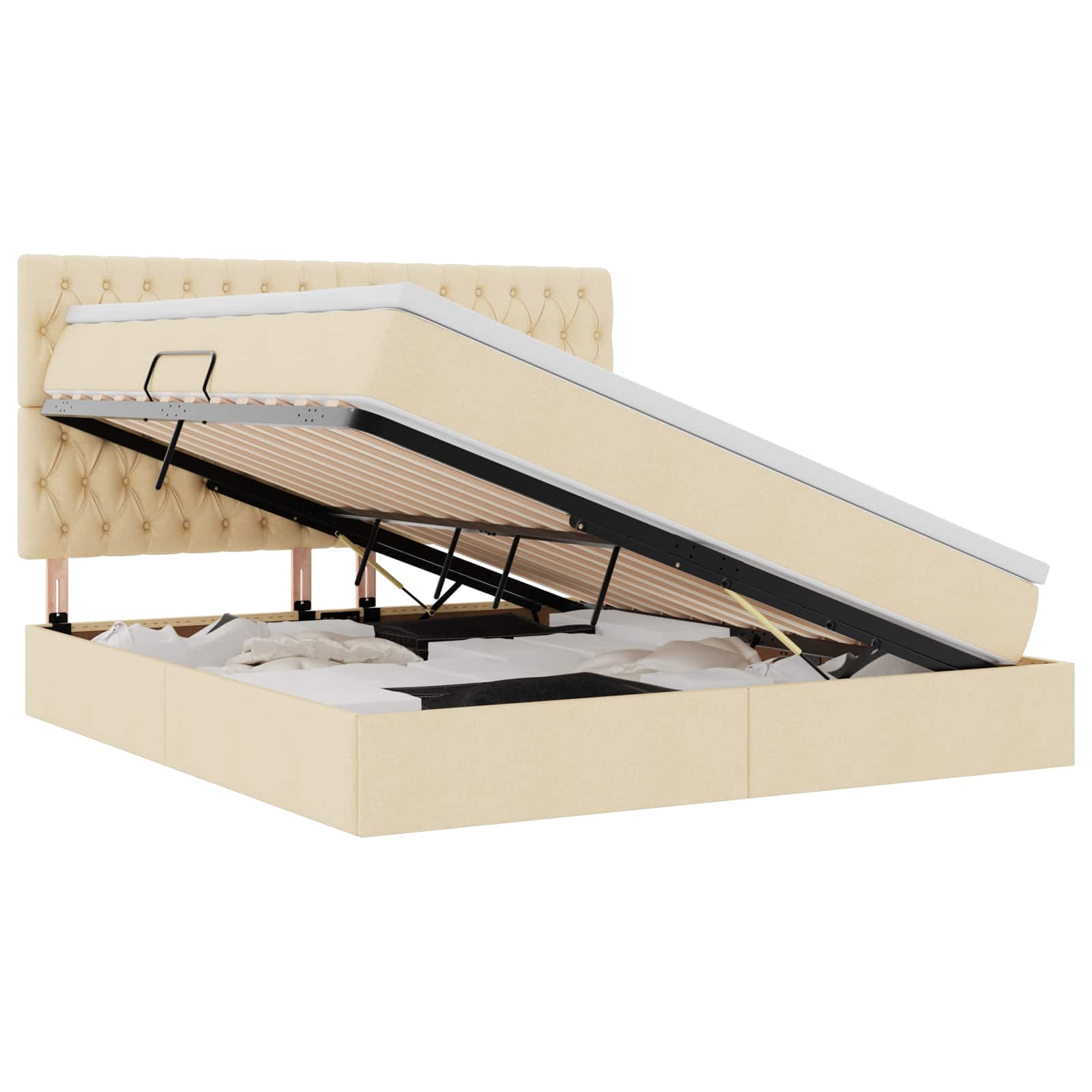 Κρεβάτι με αποθηκευτικό χώρο και στρώμα Κρέμ 180 x 200 cm - Pakobazaar