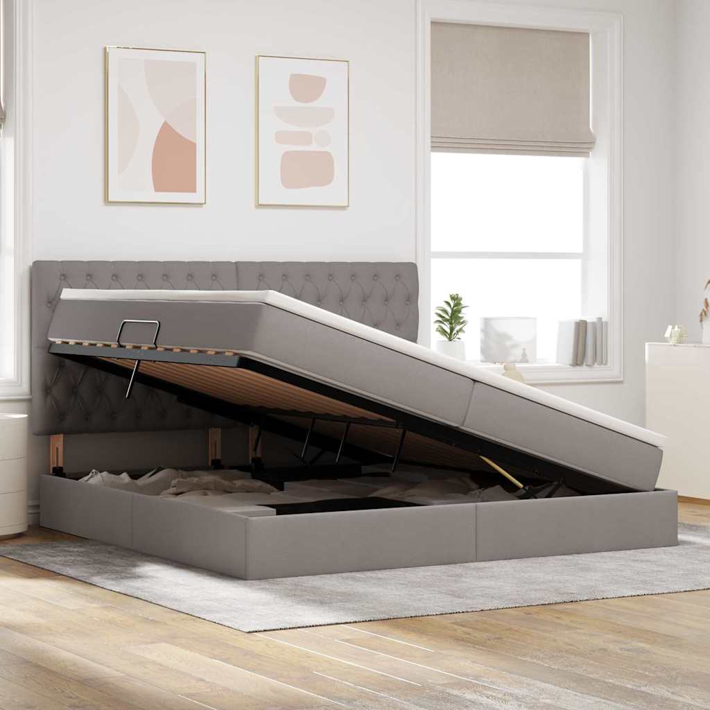 Κρεβάτι με αποθηκευτικό χώρο και στρώμα Taupe 200 x 200 cm - Pakobazaar