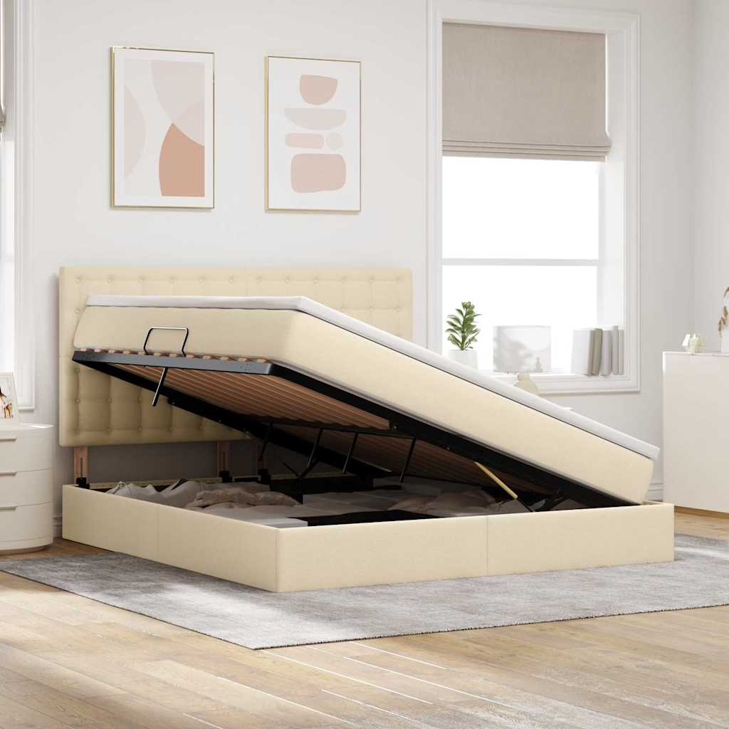 Κρεβάτι με αποθηκευτικό χώρο και στρώμα Κρέμ 180 x 200 cm - Pakobazaar