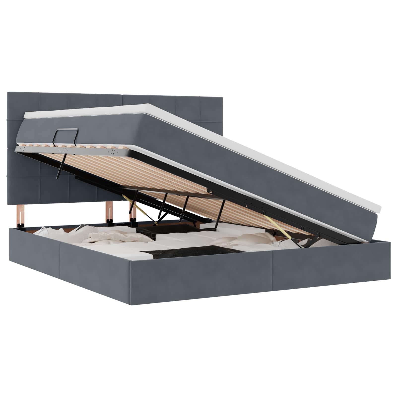 Κρεβάτι με αποθηκευτικό χώρο και στρώμα 160 x 200 cm Βελούδο - Pakobazaar