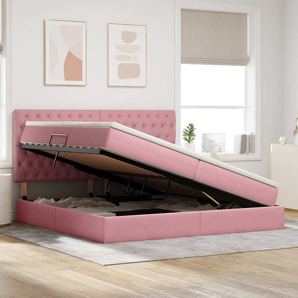 Κρεβάτι με αποθηκευτικό χώρο και στρώμα Ροζ 200 x 200 cm - Pakobazaar