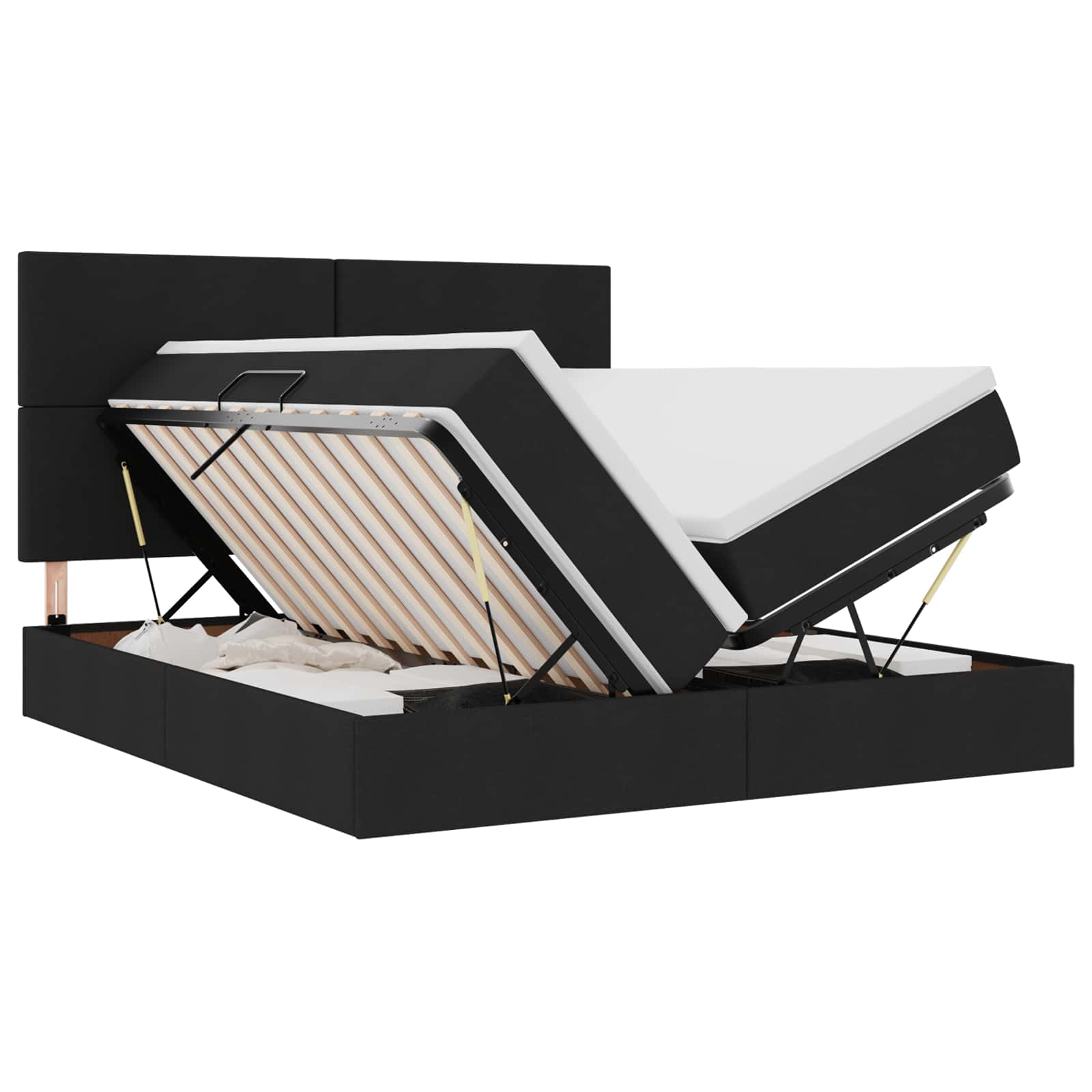 Κρεβάτι Αποθήκης με στρώμα Μαύρο 180 x 200 cm Τεχνητό Δέρμα - Pakobazaar