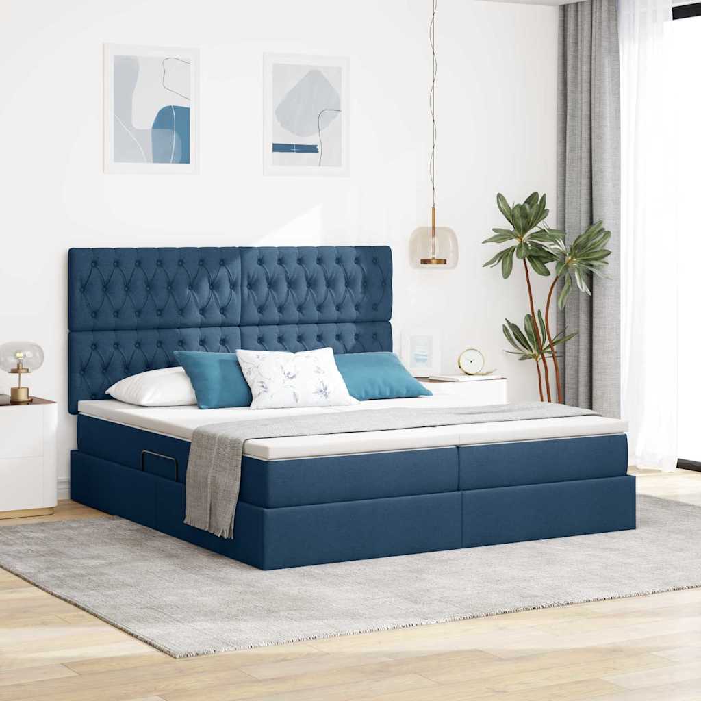 Κρεβάτι Αποθήκης με κεφαλάρι Μπλε 180 x 200 cm Ύφασμα