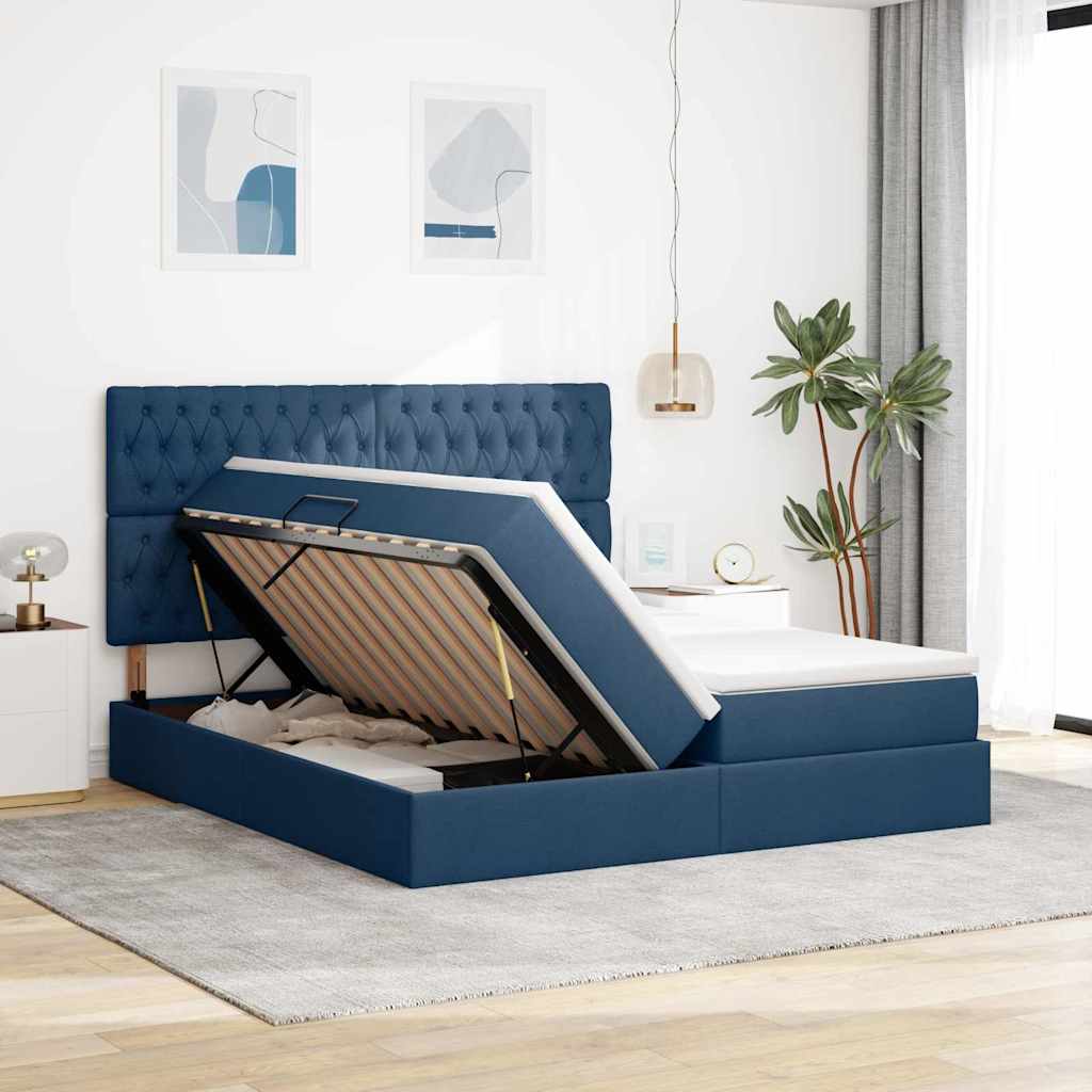 Κρεβάτι Αποθήκης με κεφαλάρι Μπλε 180 x 200 cm Ύφασμα