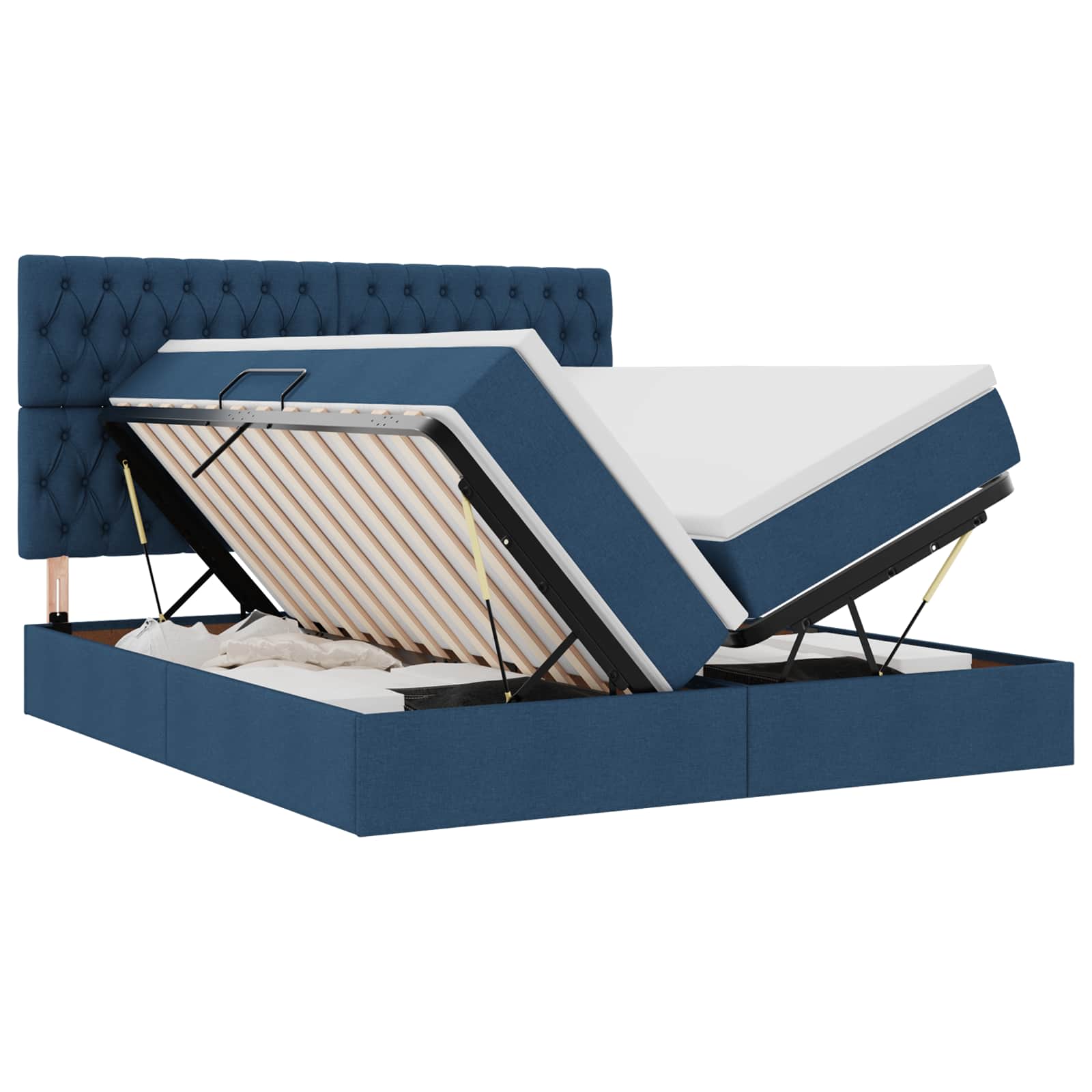 Κρεβάτι Αποθήκης με κεφαλάρι Μπλε 180 x 200 cm Ύφασμα