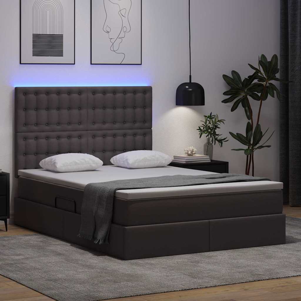 Κρεβάτι με αποθηκευτικό χώρο και LED με led Γκρι 140 x 200 cm - Pakobazaar