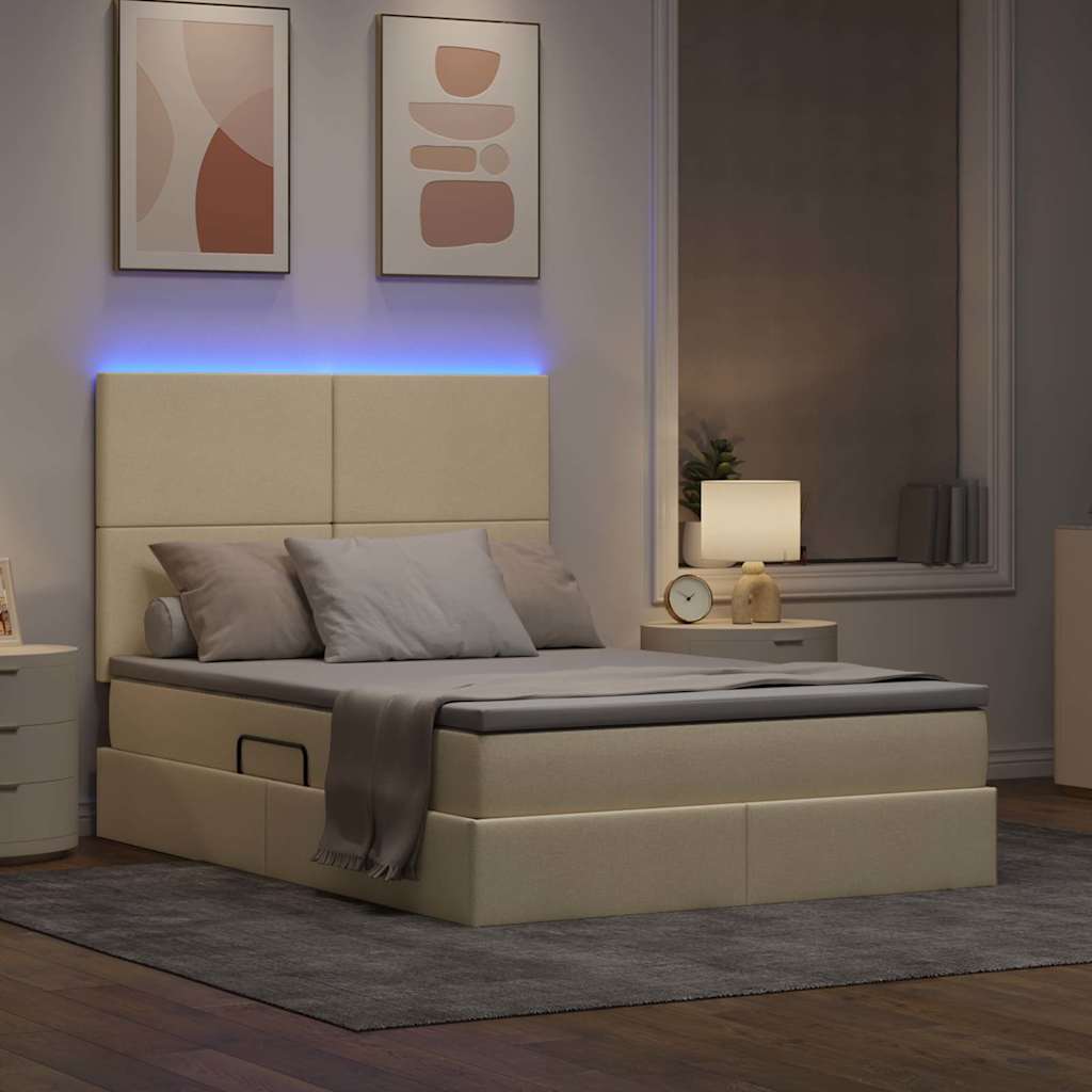 LED Κρεβάτι αποθήκευσης με στρώμα Κρέμ 140 x 200 cm Ύφασμα