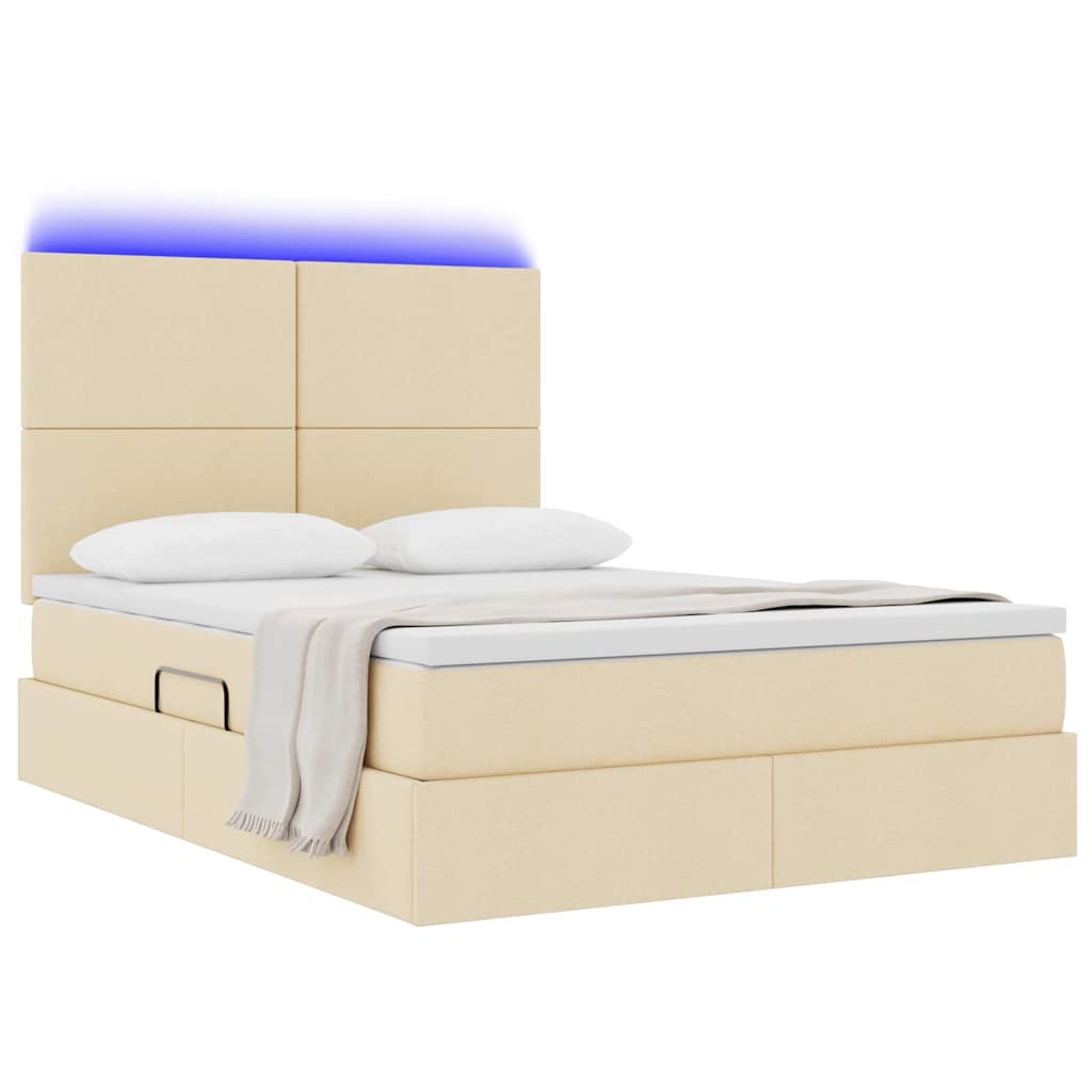 LED Κρεβάτι αποθήκευσης με στρώμα Κρέμ 140 x 200 cm Ύφασμα