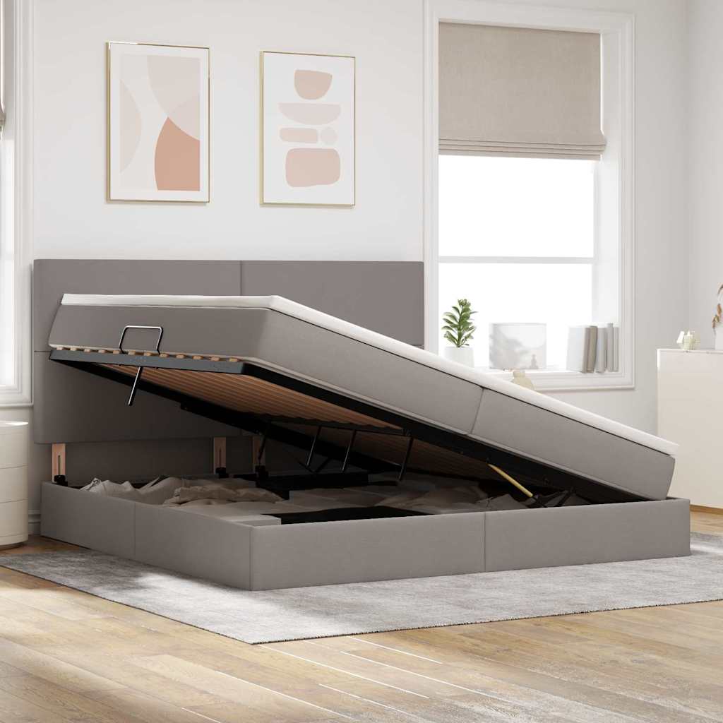 Κρεβάτι με αποθηκευτικό χώρο και LED με led Taupe 200 x 200 cm - Pakobazaar