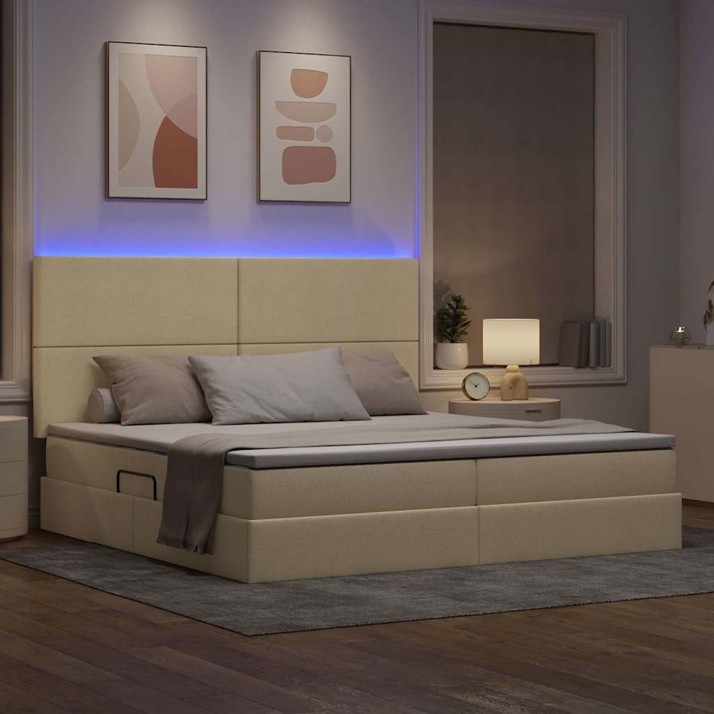 Κρεβάτι με αποθηκευτικό χώρο και LED με led Κρέμ 200 x 200 cm - Pakobazaar