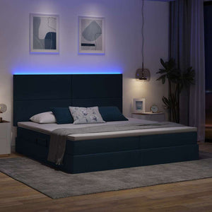 LED Κρεβάτι αποθήκευσης με στρώμα Μπλε 200 x 200 cm Ύφασμα