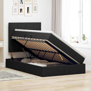LED Κρεβάτι αποθήκευσης με στρώμα Μαύρο 120 x 190 cm Ύφασμα