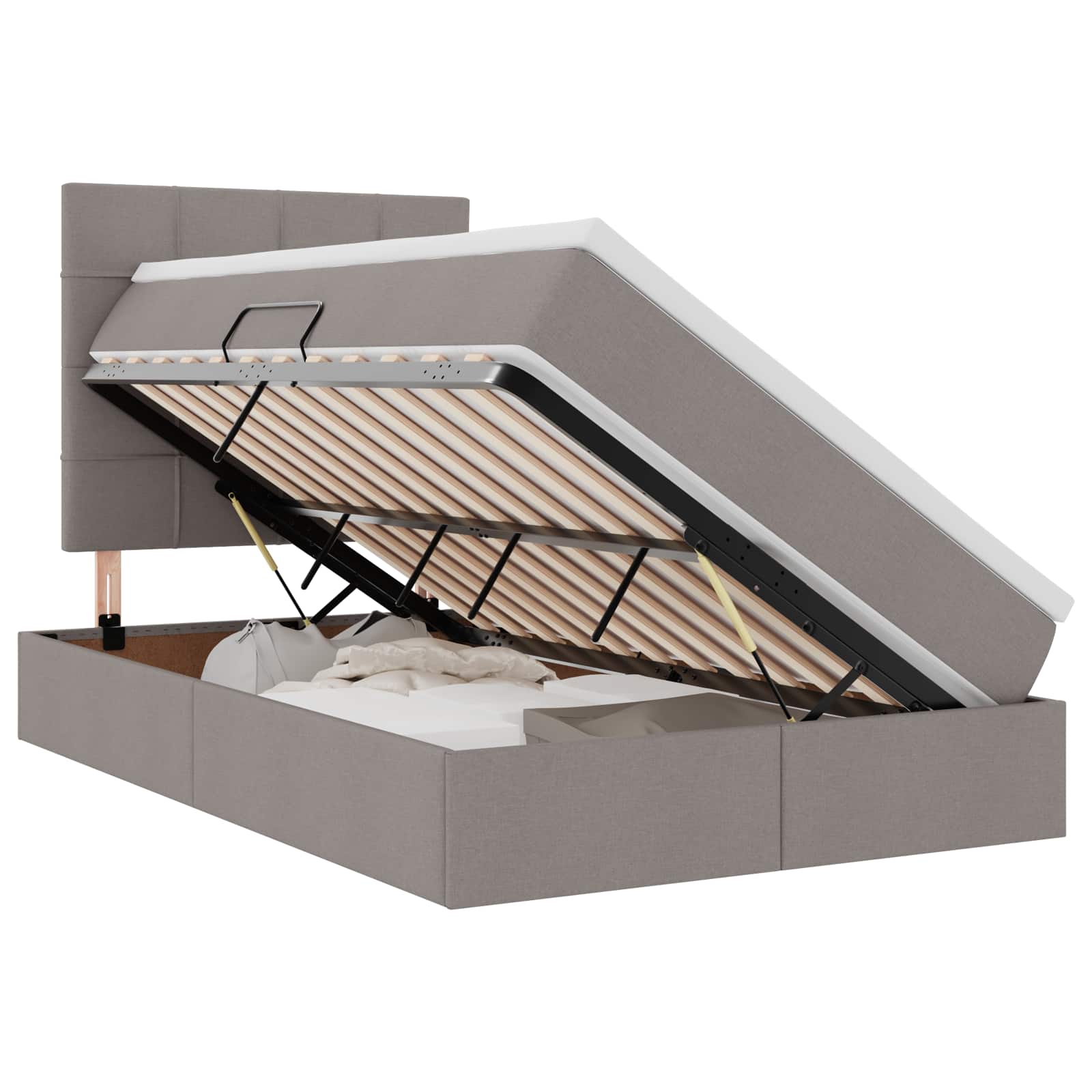 LED Κρεβάτι αποθήκευσης με στρώμα Taupe 120 x 190 cm Ύφασμα - Pakobazaar