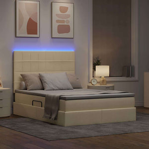 LED Κρεβάτι αποθήκευσης με στρώμα Κρέμ 140 x 190 cm Ύφασμα - Pakobazaar