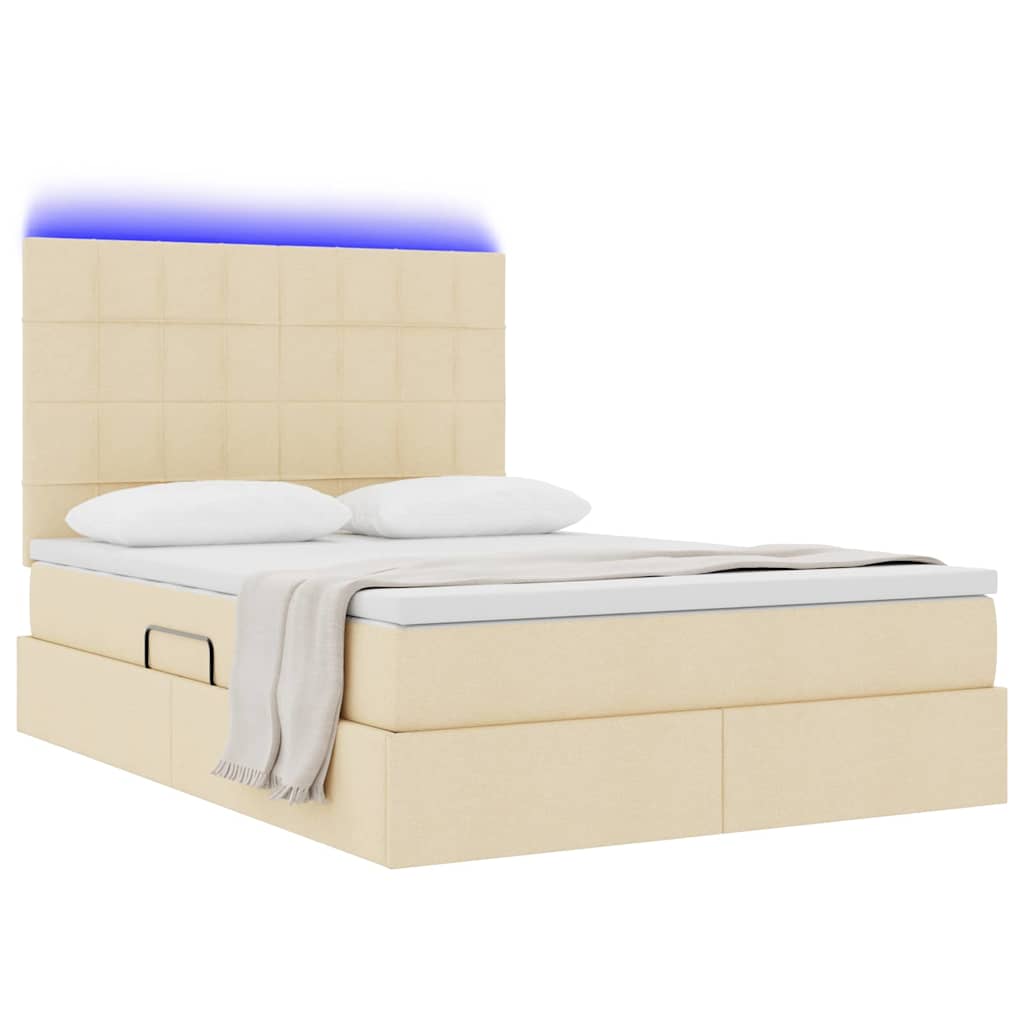 LED Κρεβάτι αποθήκευσης με στρώμα Κρέμ 140 x 190 cm Ύφασμα