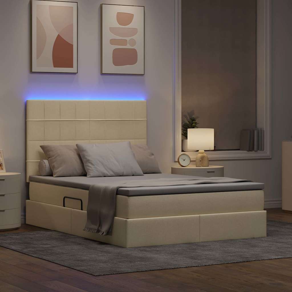 Κρεβάτι με αποθηκευτικό χώρο και LED με led Κρέμ 140 x 200 cm