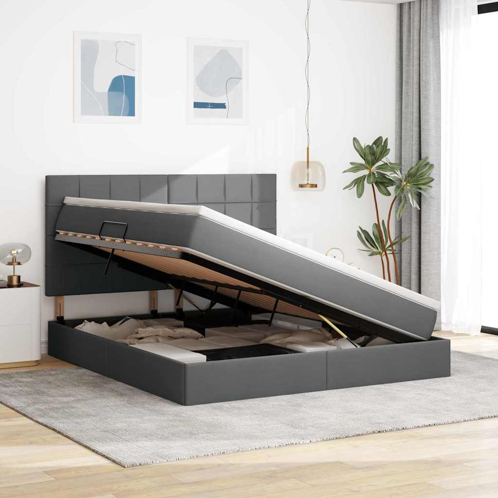 Κρεβάτι με αποθηκευτικό χώρο και LED Σκούρο Γκρι 160 x 200 cm - Pakobazaar