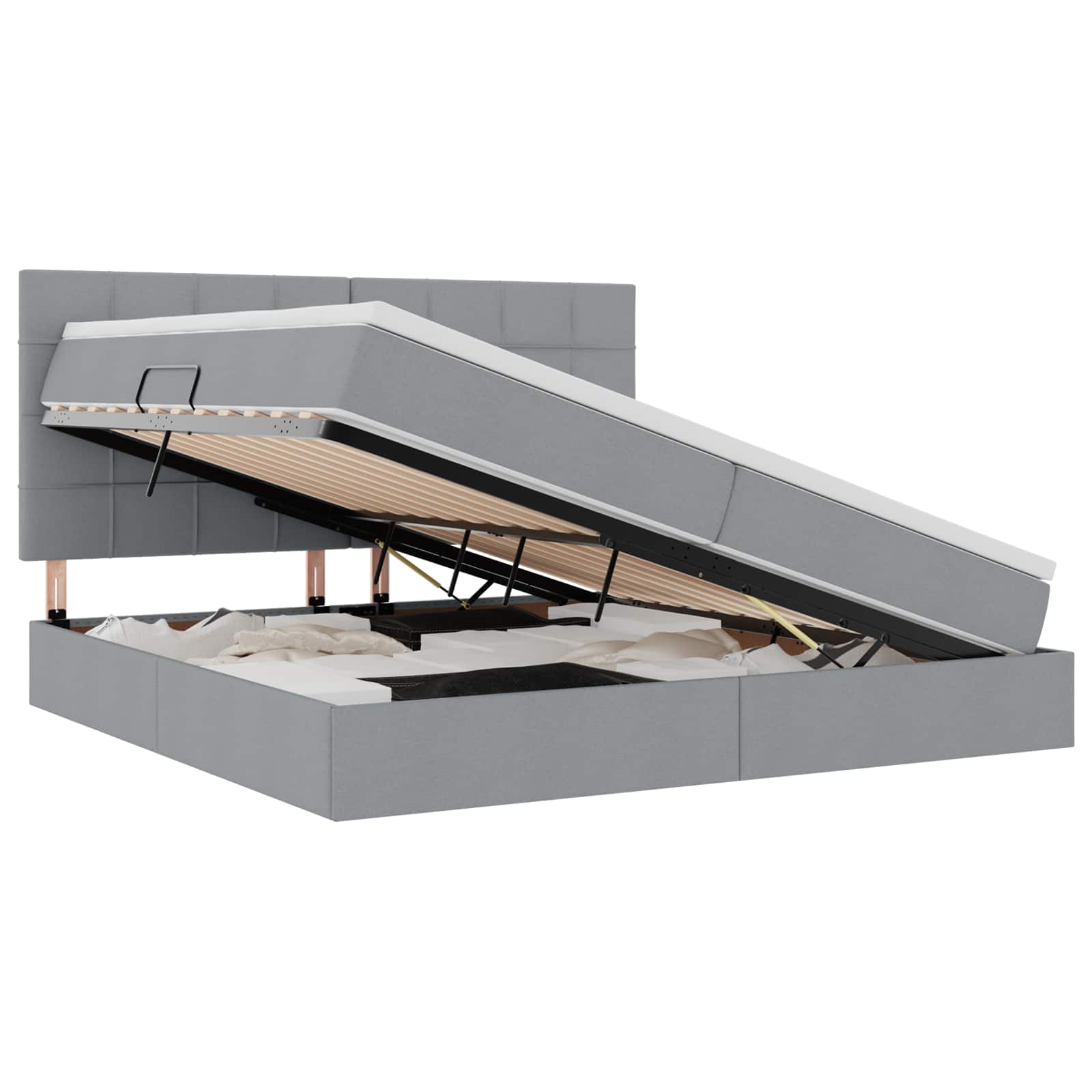 Κρεβάτι με αποθηκευτικό χώρο και LED Ανοιχτό γκρι 200 x 200 cm - Pakobazaar