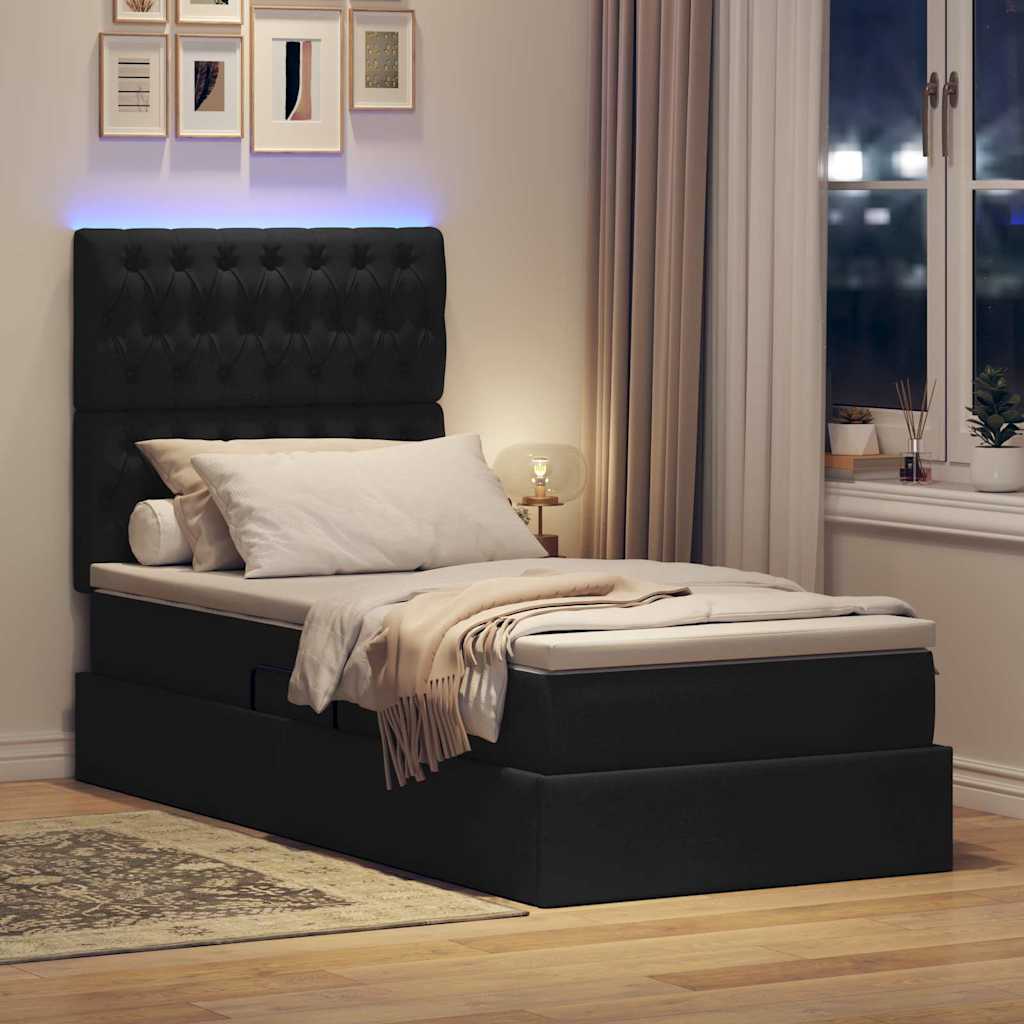 Κρεβάτι με αποθηκευτικό χώρο και LED με led Μαύρο 90 x 200 cm - Pakobazaar