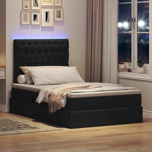 LED Κρεβάτι αποθήκευσης με στρώμα Μαύρο 120 x 190 cm Ύφασμα