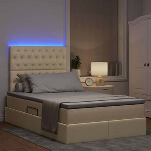 Κρεβάτι με αποθηκευτικό χώρο και LED με led Κρεμ 120 x 190 cm - Pakobazaar
