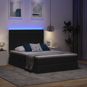 LED Κρεβάτι αποθήκευσης με στρώμα Μαύρο 140 x 190 cm Ύφασμα