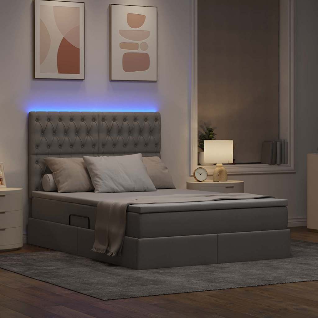 Κρεβάτι με αποθηκευτικό χώρο και LED με led Taupe 140 x 190 cm