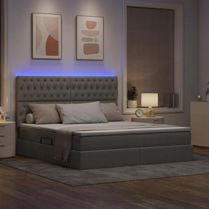 LED Κρεβάτι αποθήκευσης με στρώμα Taupe 180 x 200 cm Ύφασμα