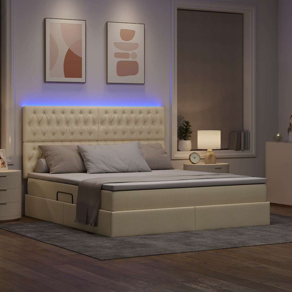 Κρεβάτι με αποθηκευτικό χώρο και LED με led Κρέμ 180 x 200 cm - Pakobazaar