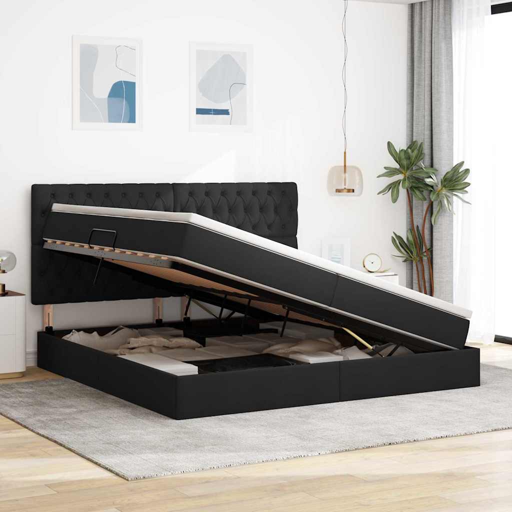 Κρεβάτι με αποθηκευτικό χώρο και LED με led Μαύρο 200 x 200 cm - Pakobazaar