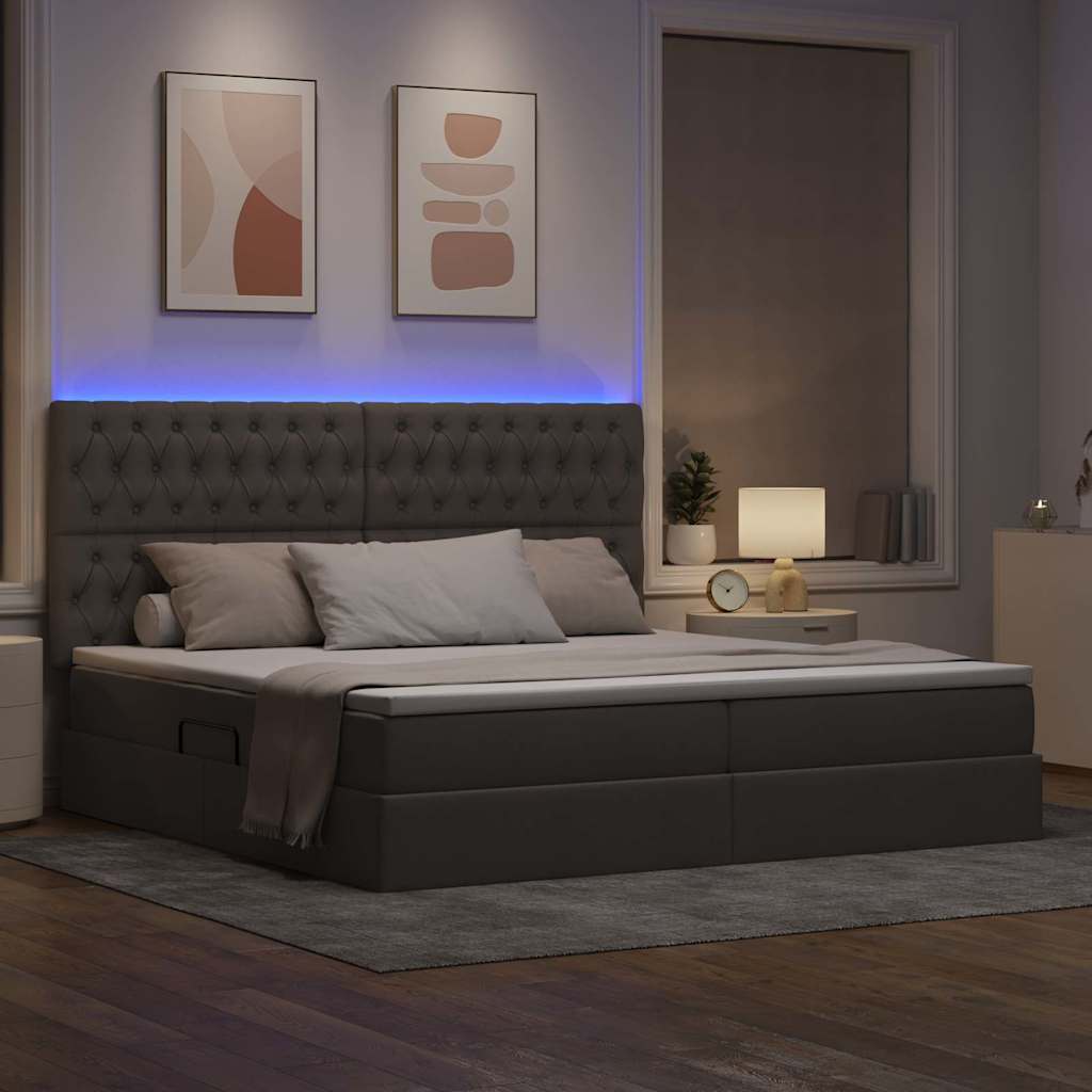 Κρεβάτι με αποθηκευτικό χώρο και LED με led Taupe 200 x 200 cm - Pakobazaar