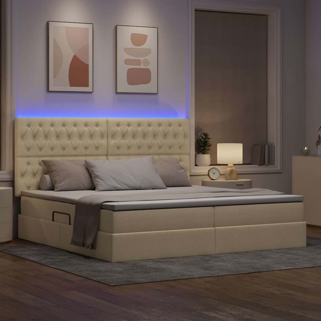 Κρεβάτι με αποθηκευτικό χώρο και LED με led Κρέμ 200 x 200 cm - Pakobazaar