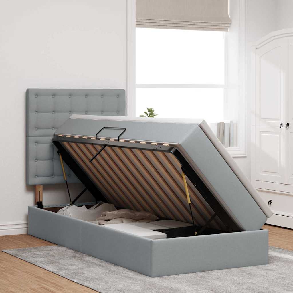 Κρεβάτι με αποθηκευτικό χώρο και LED Ανοιχτό γκρι 90 x 190 cm - Pakobazaar