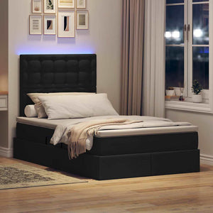 LED Κρεβάτι αποθήκευσης με στρώμα Μαύρο 120 x 190 cm Ύφασμα - Pakobazaar