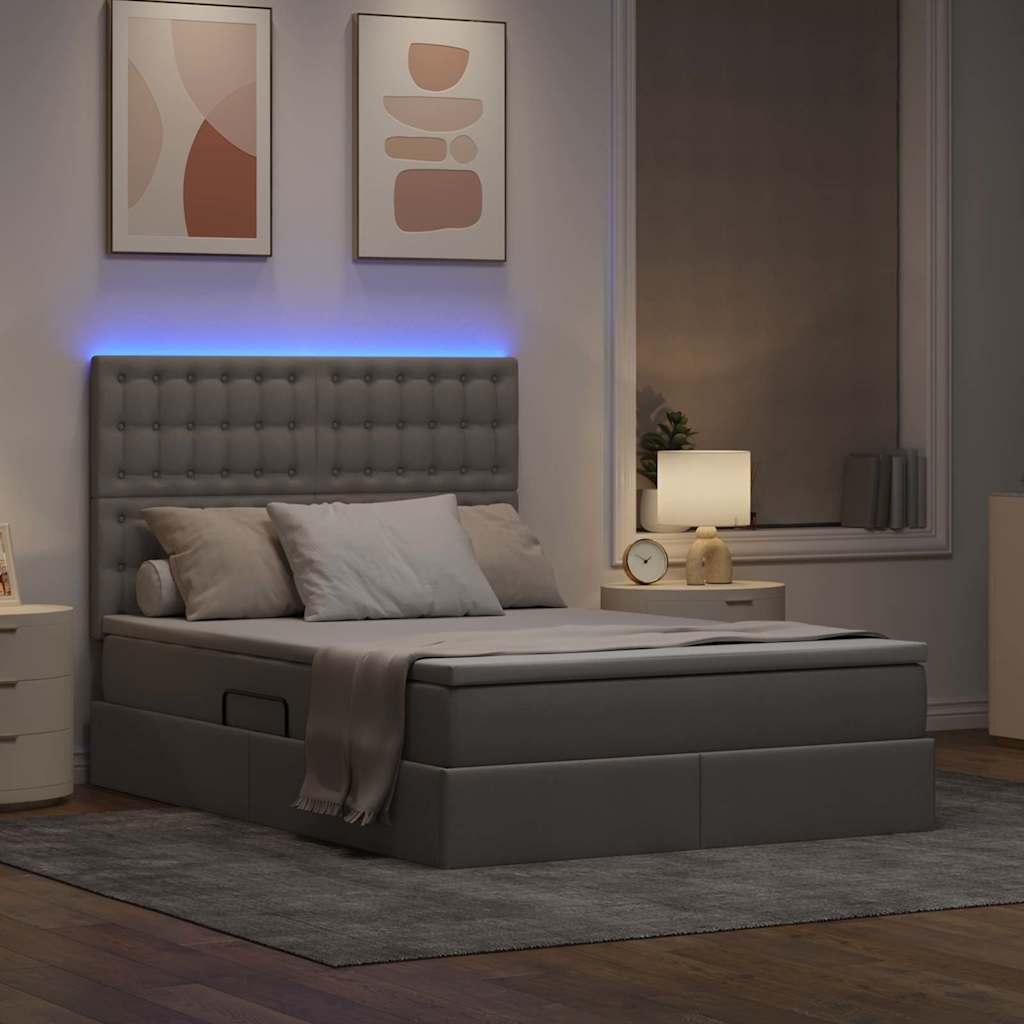 LED Κρεβάτι αποθήκευσης με στρώμα Taupe 140 x 190 cm Ύφασμα