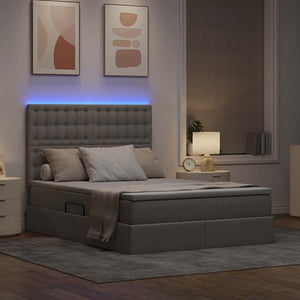 LED Κρεβάτι αποθήκευσης με στρώμα Taupe 140 x 190 cm Ύφασμα
