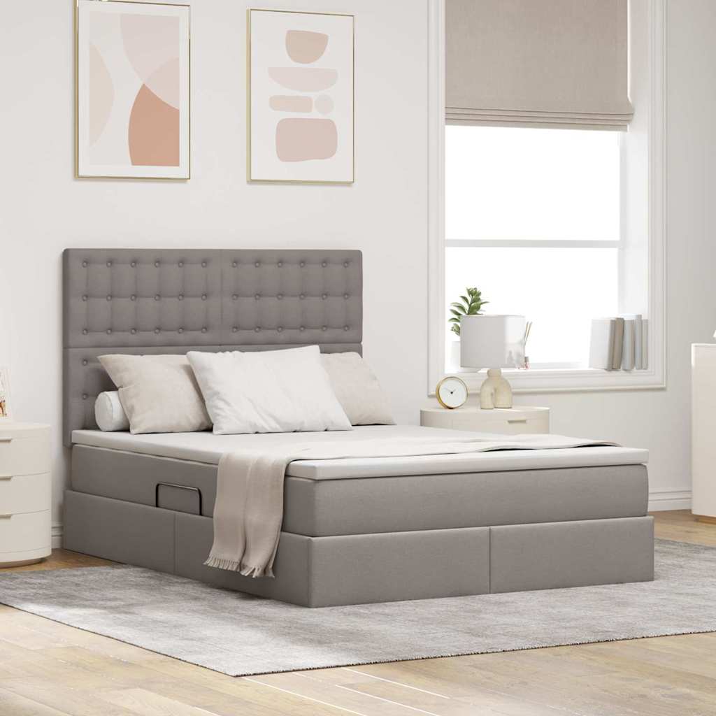 LED Κρεβάτι αποθήκευσης με στρώμα Taupe 140 x 190 cm Ύφασμα