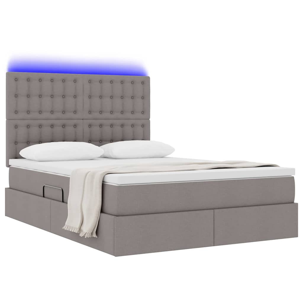 LED Κρεβάτι αποθήκευσης με στρώμα Taupe 140 x 190 cm Ύφασμα