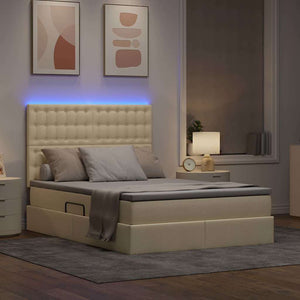 Κρεβάτι με αποθηκευτικό χώρο και LED με led Κρέμ 140 x 200 cm - Pakobazaar