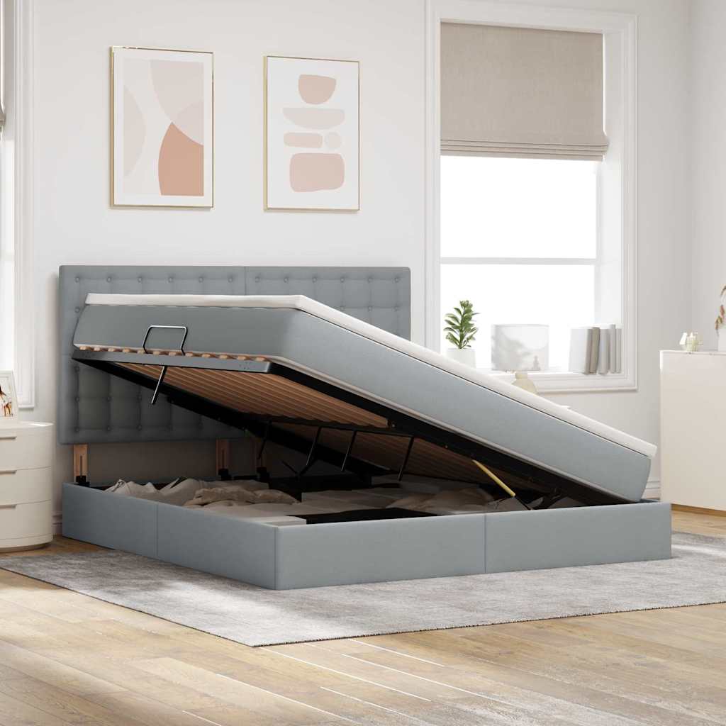 Κρεβάτι με αποθηκευτικό χώρο και LED Ανοιχτό γκρι 160 x 200 cm - Pakobazaar