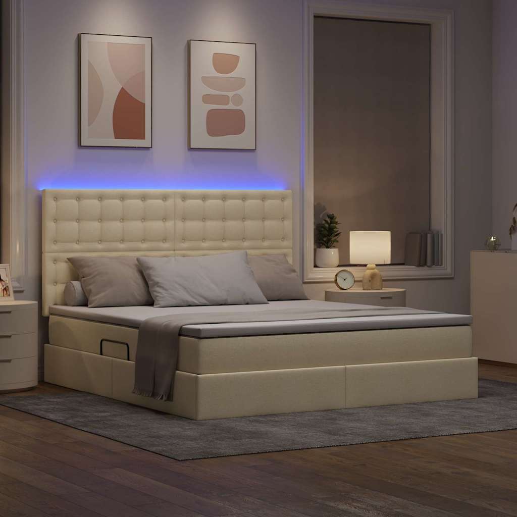 Κρεβάτι με αποθηκευτικό χώρο και LED με led Κρέμ 160 x 200 cm - Pakobazaar