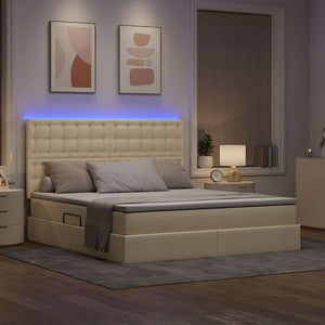 LED Κρεβάτι αποθήκευσης με στρώμα Κρέμ 180 x 200 cm Ύφασμα