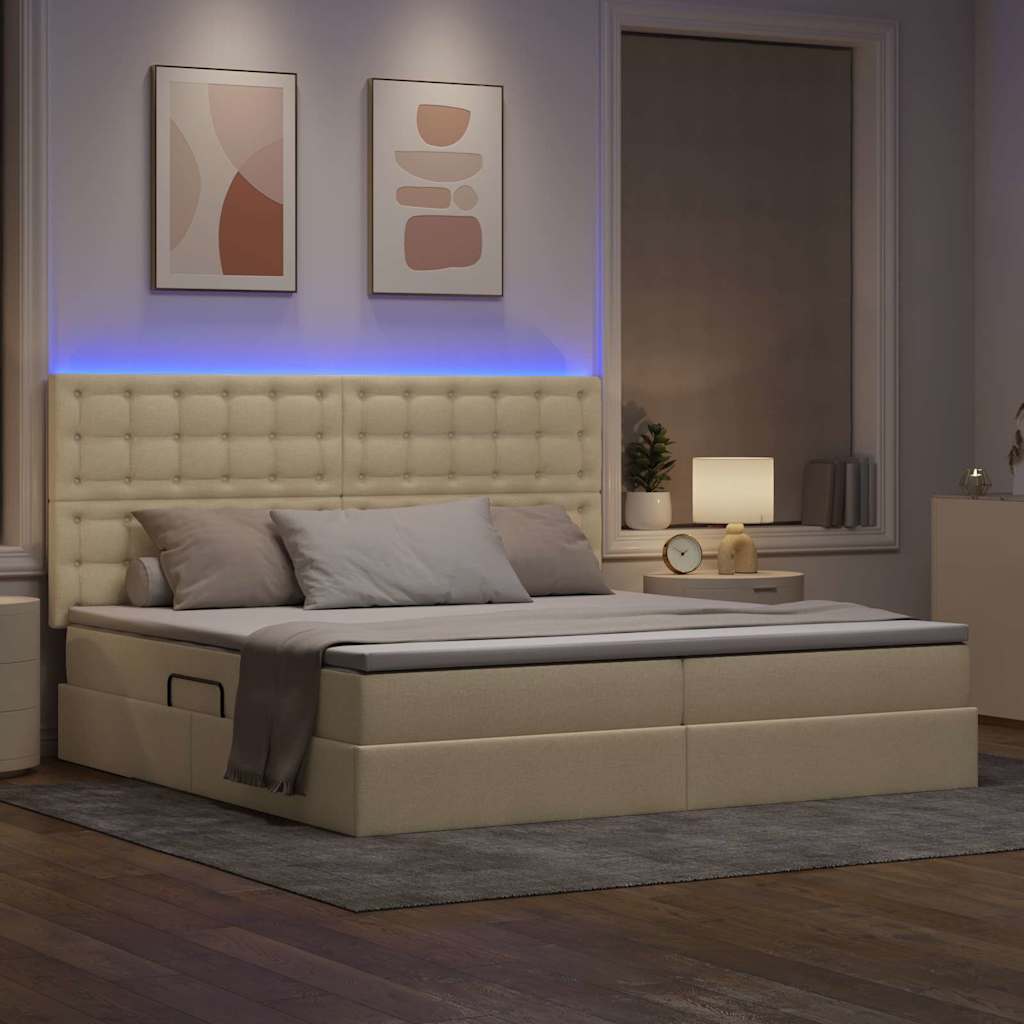 Κρεβάτι με αποθηκευτικό χώρο και LED με led Κρέμ 200 x 200 cm - Pakobazaar
