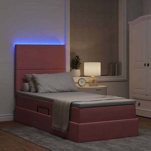 Κρεβάτι με αποθηκευτικό χώρο και LED Ροζ 90 x 200 cm Βελούδο - Pakobazaar