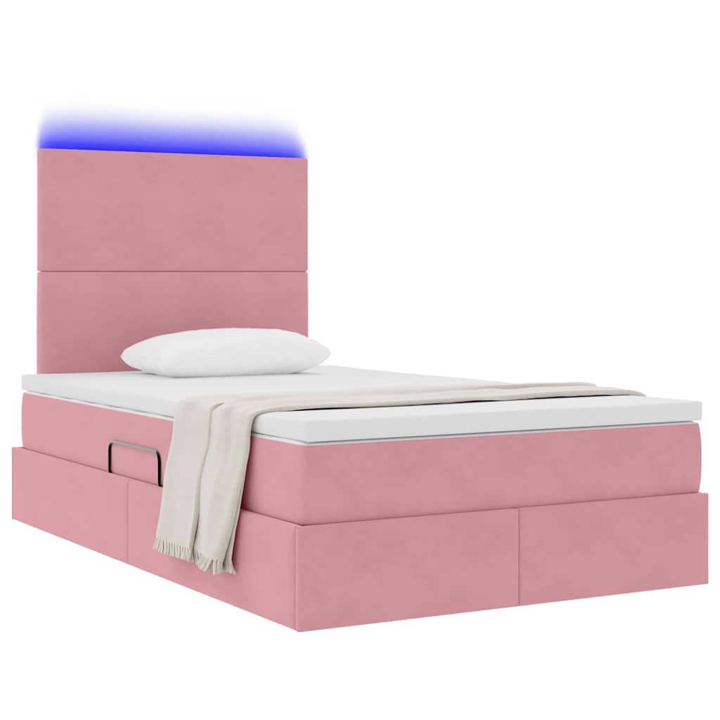 LED Κρεβάτι αποθήκευσης με στρώμα Ροζ 120 x 190 cm Βελούδο - Pakobazaar