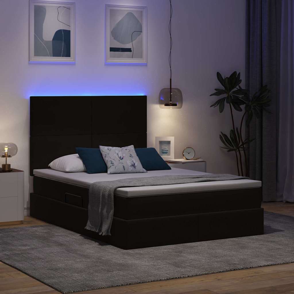 Κρεβάτι με αποθηκευτικό χώρο και LED Μαύρο 140 x 190 cm Βελούδο - Pakobazaar