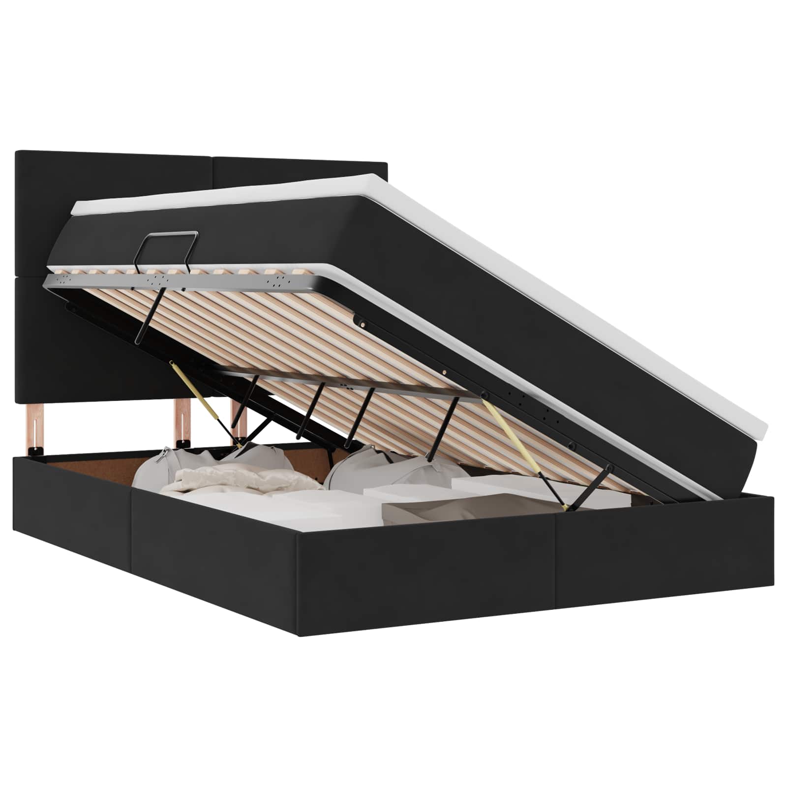 Κρεβάτι με αποθηκευτικό χώρο και LED Μαύρο 140 x 190 cm Βελούδο - Pakobazaar